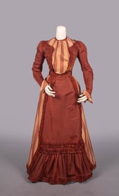 FAILLE  & PATTERNED SILK AFTERNOON DRESS, c. 1900