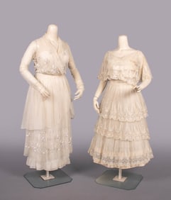 TWO EMBODIERED COTTON TULLE LINGERIE DRESSES, 1915-1918