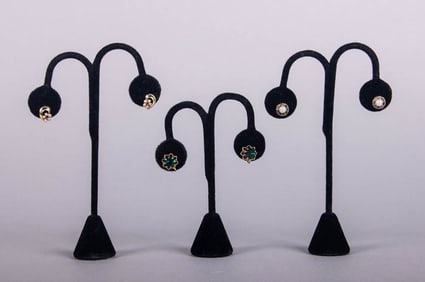 THREE PAIR GOLD OR COSTUME EARRINGS, MID 20TH C