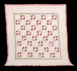 FINE TRAPUNTO & APPLIQUE QUILT, USA, 1840s