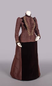 BEADED SILK & VELVET VISITING DRESS, 1880s