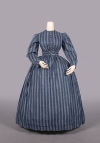 PRINTED COTTON DAY DRESS, LATE 1850s