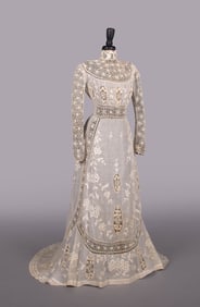 IRISH CROCHET & HAND EMBROIDERED LINGERIE GOWN,  c. 1908