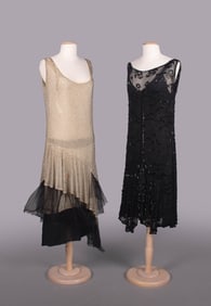 TWO BEAD SILK CHIFFON OR GEORGETTE EVENING DRESSES, MID-LATE 1920s