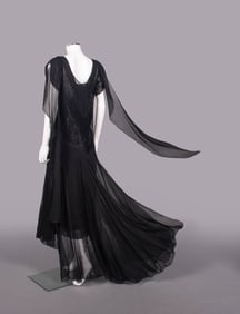 SILK GEORGETTE EVENING GOWN & SMOCKED CREPE DAY DRESS, 1925-1931