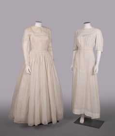 ONE DOTTED SWISS GOWN & ONE LINEN LINGERIE DRESS, c. 1940 & c. 1910