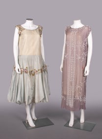 TWO SILK OR COTTON PARTY DRESSES, c. 1920-1925