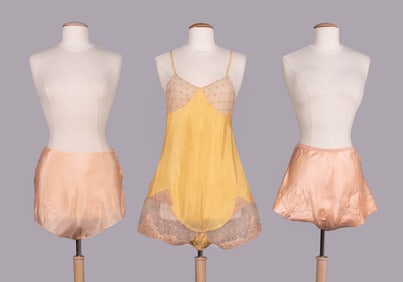 ONE SILK STEP-IN & TWO PAIRS OF TAP PANTS, 1930’s