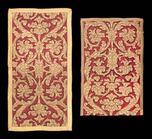 TWO GILT & SILK WALL PANELS, ITALY, EARLY 18TH C