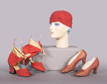 TWO PAIR EVENING SHOES & ONE CLOCHE, USA, 1920-1940