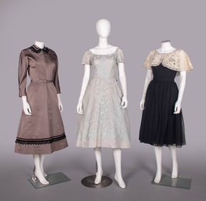 THREE SILK DAY OR PARTY DRESSES, USA, 1950s