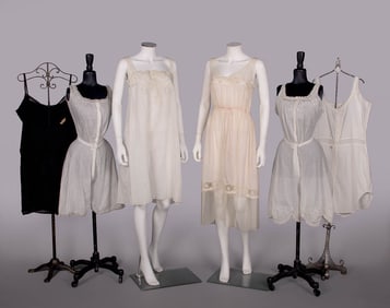 FIVE SILK OR COTTON SLIPS & CAMIKNICKERS, 1910-1920s