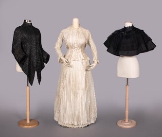 BEADED DOLMAN, COTTON DAY DRESS & SILK CAPELET, 1885-1898