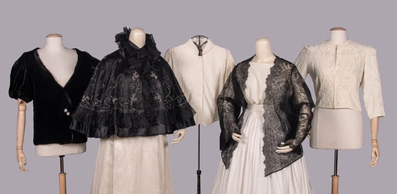 FIVE LADIES JACKETS OR CAPES, 1880-1960s