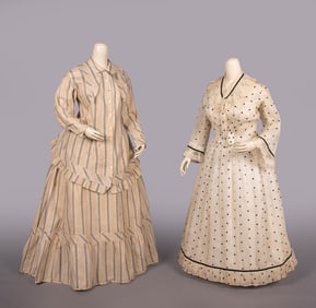 TWO PINA OR COTTON DAY DRESSES, early 1870s & c. 1904