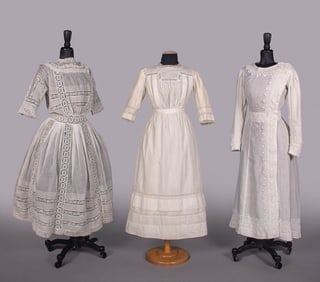 THREE PINA OR COTTON LINGERIE DRESSES, 1900-1912