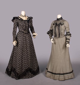 TWO BLACK & WHITE WOOL DAY DRESSES, ENGLAND & USA, 1900-1906