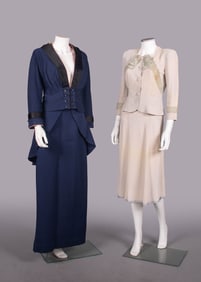 TWO WOOL OR CREPE LADIES SUITS, c. 1913 & 1940s