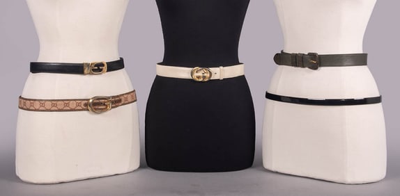 FIVE GUCCI & VALENTINO LEATHER BELTS, ITALY, 1970’s-90’s