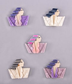 FIVE LEA STEIN CARMEN JOAN CRAWFORD BROOCHES, PARIS, 1969-1981