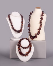 THREE AMBER NECKLACES, 20TH C