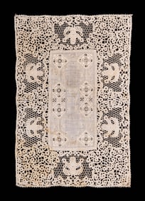 LINEN BOBBIN LACE & SILK EMBRODIERED PANEL, 17TH C