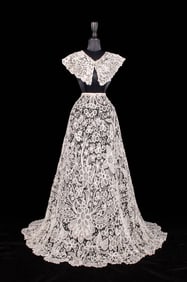 TRAINED HANDMADE LACE SKIRT & BOBBIN LACE COLLAR, 18TH-LATE 19TH C