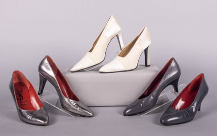 THREE PAIR YSL LEATHER OR SILK PUMPS, PARIS, 1980-1990s