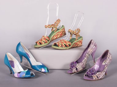 THREE PAIR DESIGNER PUMPS OR WEDGES, 1950s & 1990-2000s