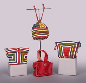 FOUR TELEPHONE CORD PURSES, 1940s