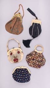 FIVE CELLULOID FRAME BAGS, 1900-1920’s