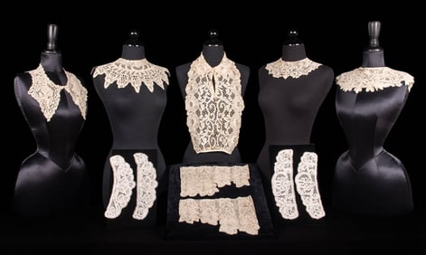 COLLECTION OF TAPE & NEEDLE LACE COLLARS & CUFFS, 1880-1910