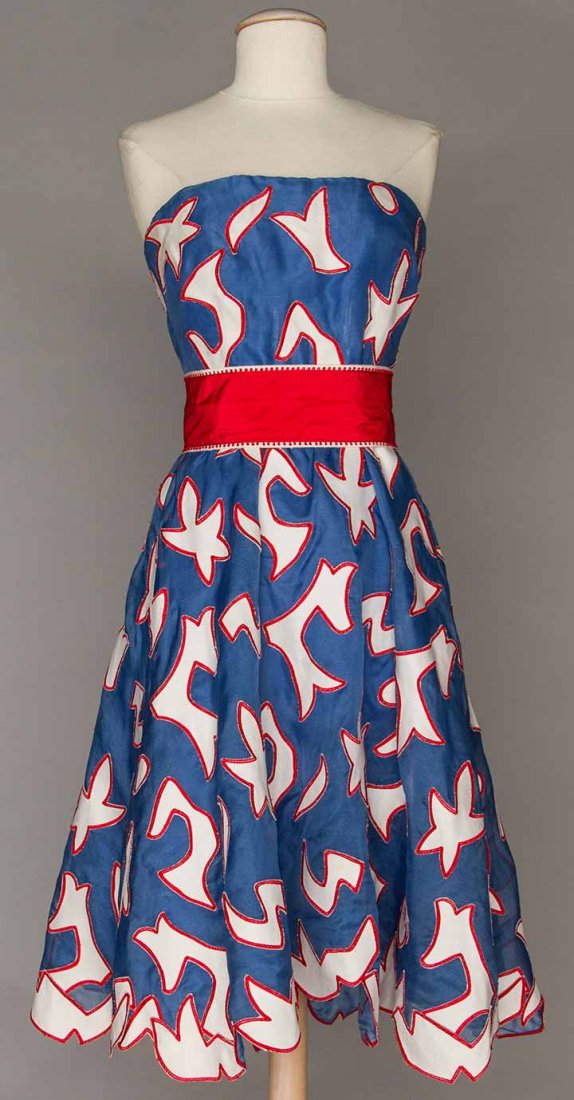 SCAASI RED, WHITE & BLUE SILK DRESS (1 of 5)