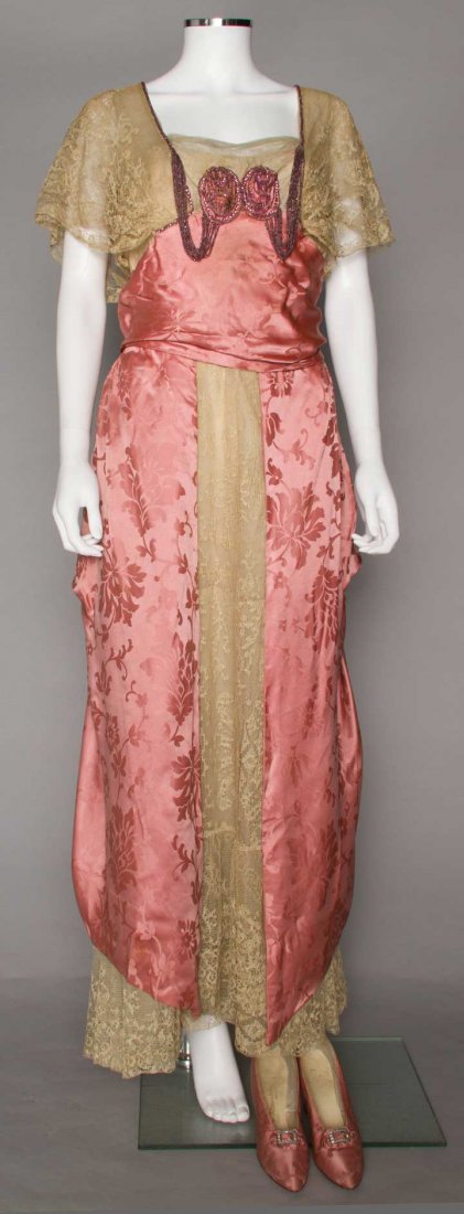 ROSE DAMASK EVENING GOWN & PUMPS, c. 1914 (1 of 8)