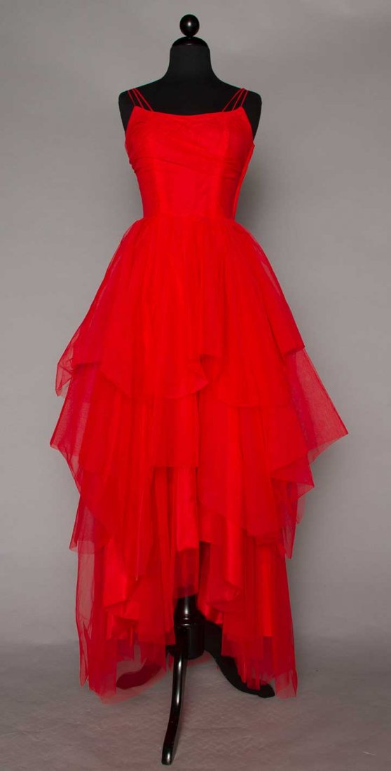 CEIL CHAPMAN RED BALL GOWN, 1950s (1 of 6)