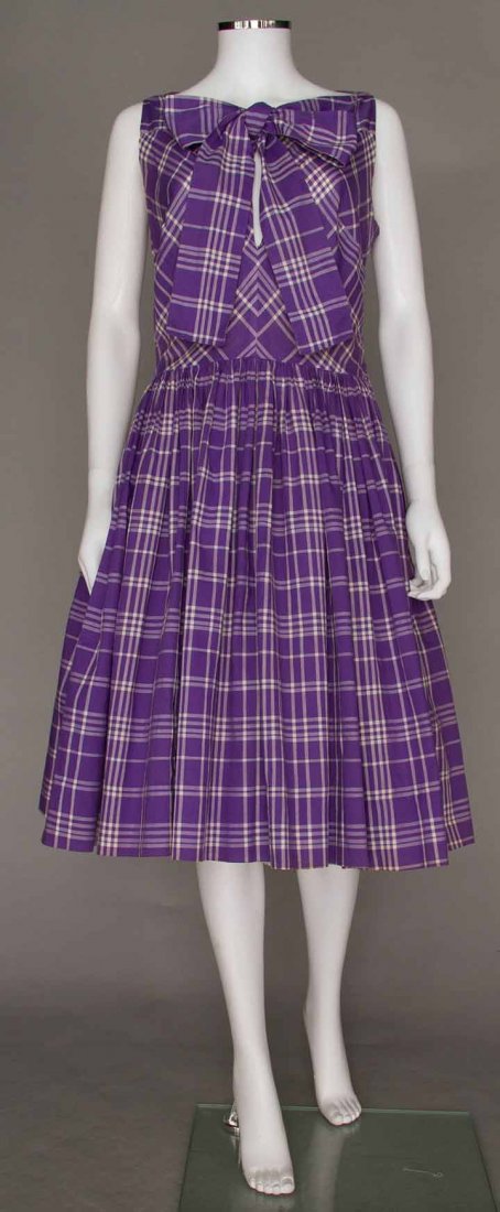 CLAIRE McCARDELL PURPLE PLAID DAY DRESS, 1950s (1 of 7)