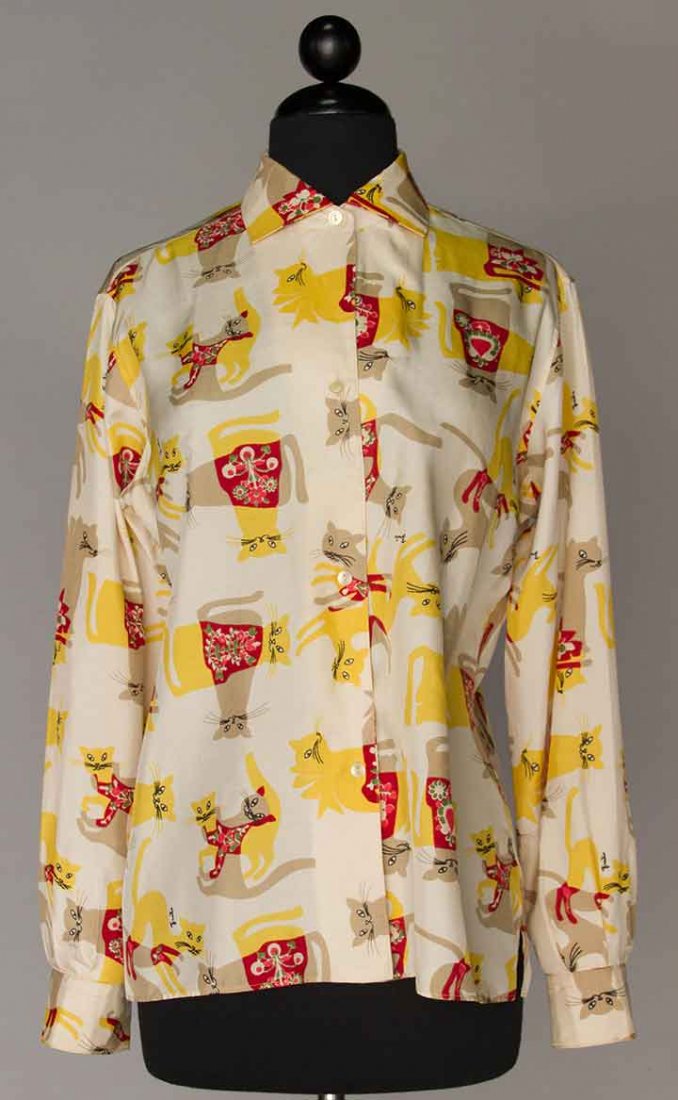PUCCI CAT PRINT SILK BLOUSE, 1950s (1 of 8)