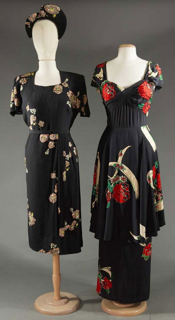 TWO PRINTED SILK DRESSES, 1940s (1 of 9)
