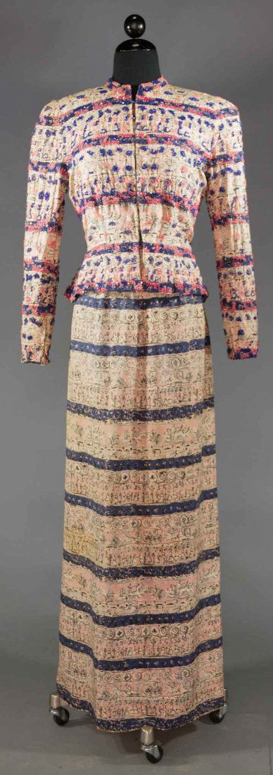 PRINTED & BEADED EVENING ENSEMBLE, 1940s (1 of 10)