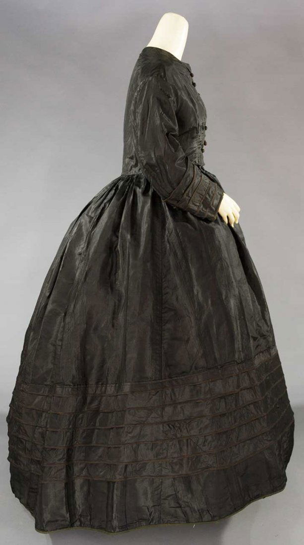 BLACK SILK MOURNING DRESS, 1860s (1 of 8)