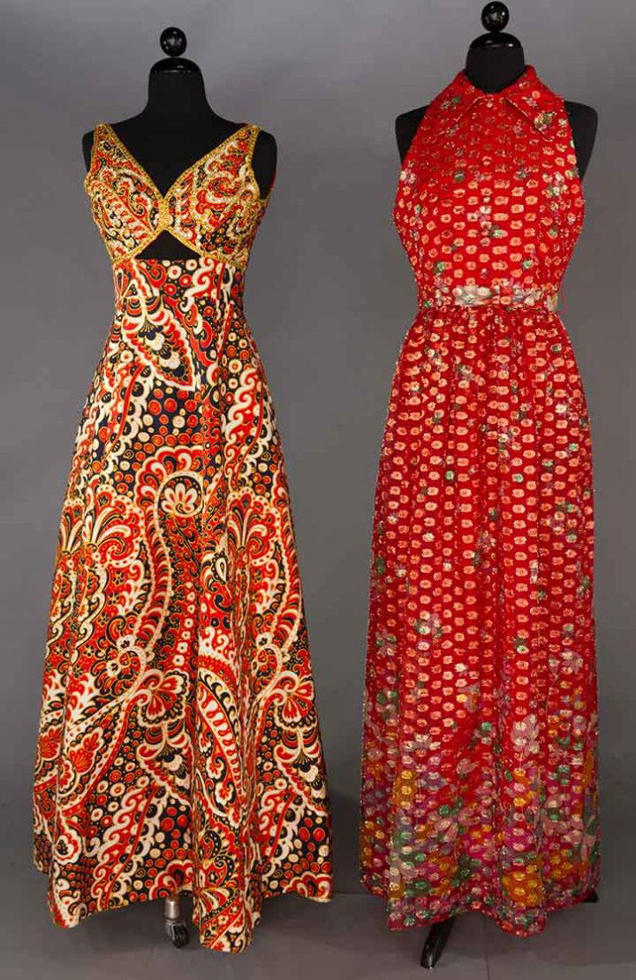 TWO DESIGNERS' BROCADE EVENING GOWNS, 1970 (1 of 9)
