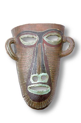 SLAVIK PALAIS / ACCOLAY (French) Large earthenware: SLAVIK PALAIS / ACCOLAY (French) Large earthenware mask decorated with red, brown and celadon glaze. Small chip to top edge. Signed ACCOLAY. 21 1/2" x 18 1/2"