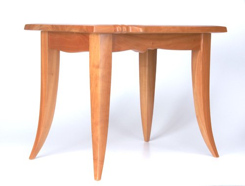 JERE OSGOOD Owassa end table with splayed legs and: JERE OSGOOD Owassa end table with splayed legs and sculpted edges, 1995. Signed P&E Editions 6/7, Jere Osgood 1995. 18" x 23" x 16"