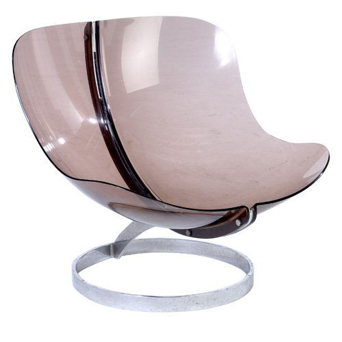 BORIS TABACOFF Smoked lucite chair with steel fra: BORIS TABACOFF Smoked lucite chair with steel frame base. 24" x 26" x 28"