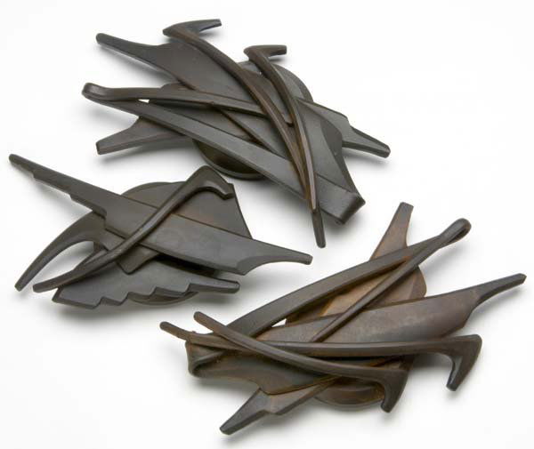 ALBERT PALEY Three paperweights in forged and fabr: ALBERT PALEY Three paperweights in forged and fabricated steel, 1994. Stamped PALEY 1994. Largest: 1 1/2" x 9" x 5"