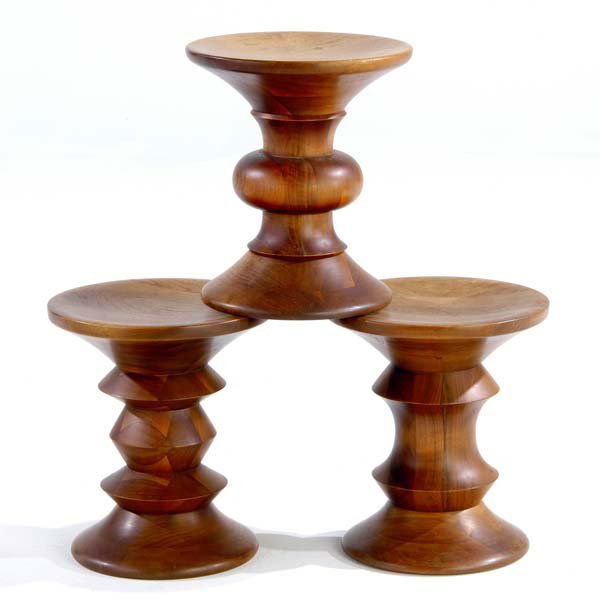 RAY AND CHARLES EAMES / HERMAN MILLER Three Time: RAY AND CHARLES EAMES / HERMAN MILLER Three Time Life walnut stools. 15" x 13"