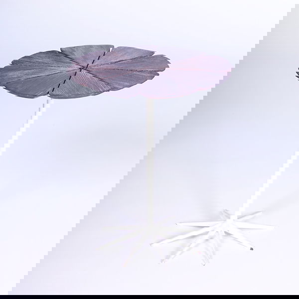 RICHARD SCHULTZ/KNOLL "Petal" side table with red: RICHARD SCHULTZ/KNOLL "Petal" side table with redwood top on white enameled metal pedestal base. Unmarked. 19" x 16" dia.