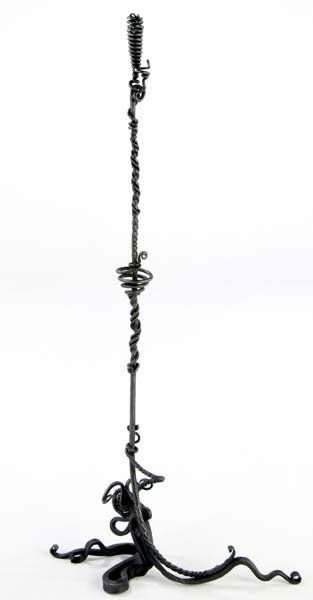 ALBERT PALEY Early floor-standing candlestick of f: ALBERT PALEY Early floor-standing candlestick of forged steel, 1970. Stamped Paley 1970. 60 1/4" x 28 1/2"