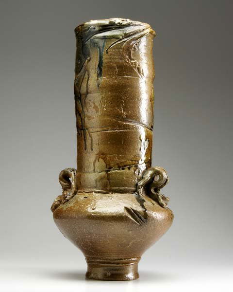 DON REITZ Tall glazed stoneware two-handled vessel: DON REITZ Tall glazed stoneware two-handled vessel withi small opening, 1993. (Provenance: Carl M. Allen.) Signed and dated. 26" x 12" dia.