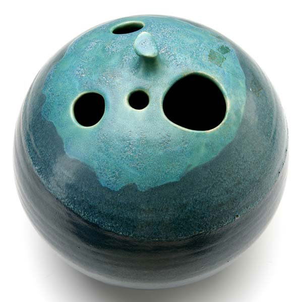 FONG CHOW Large spherical Ichiban vase covered in: FONG CHOW Large spherical Ichiban vase covered in matte teal green glazes. Incised Fong Chow. 15" x 10"